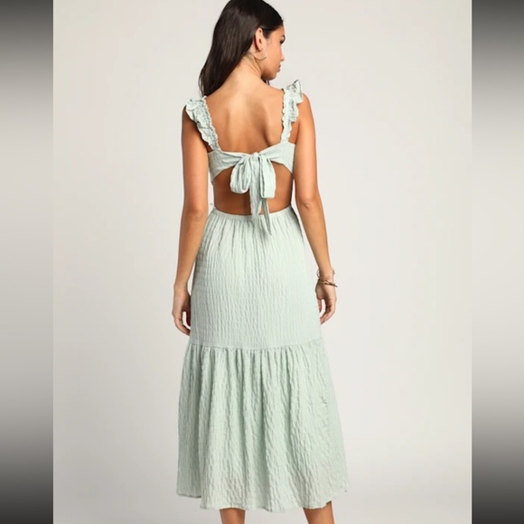 Dreamiest Darling Mint Smocked Tie Back Tiered Midi Dress - Picture 3 of 6